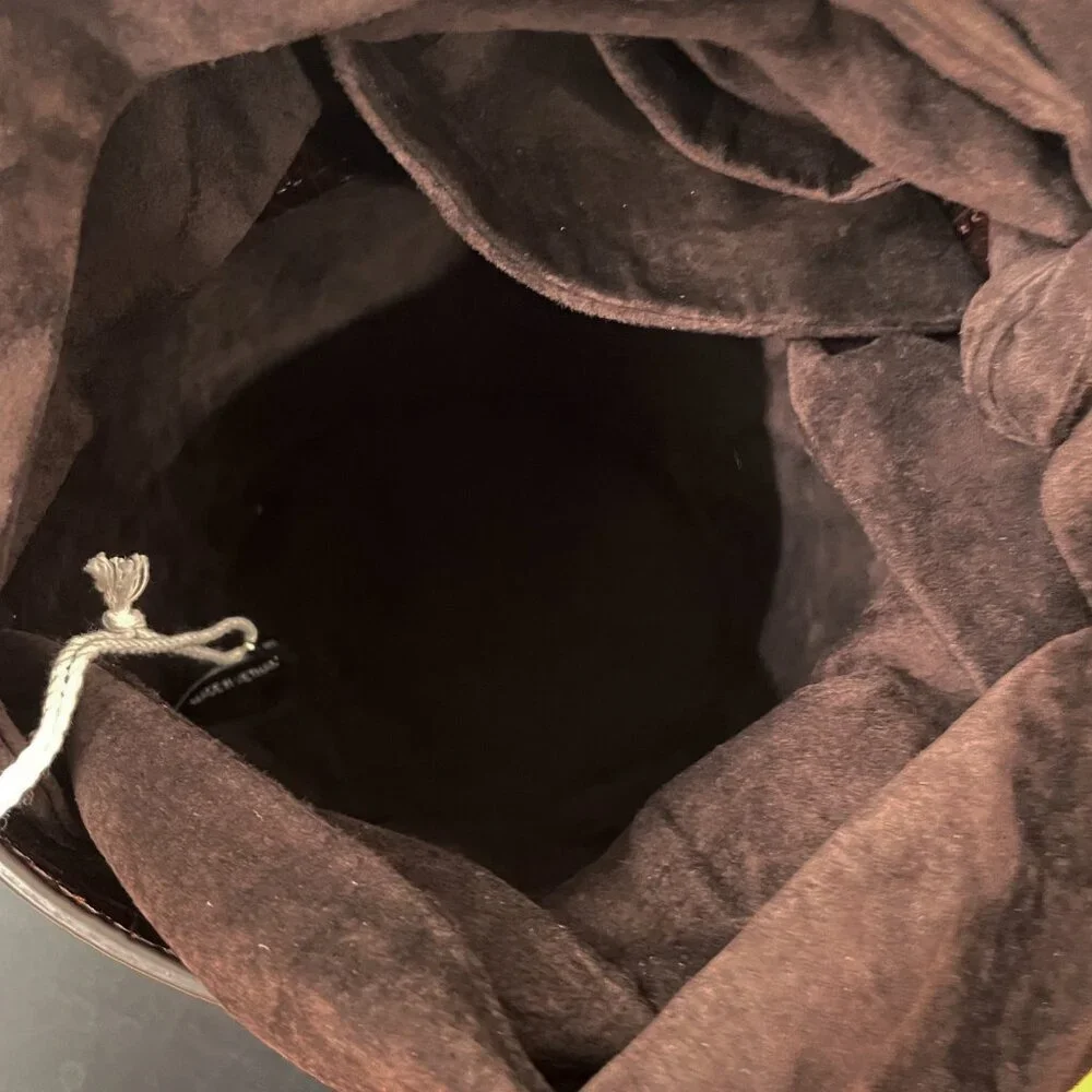 New Staud Britt Croc-Effect Leather & Suede Bucket Bag Brown $375
